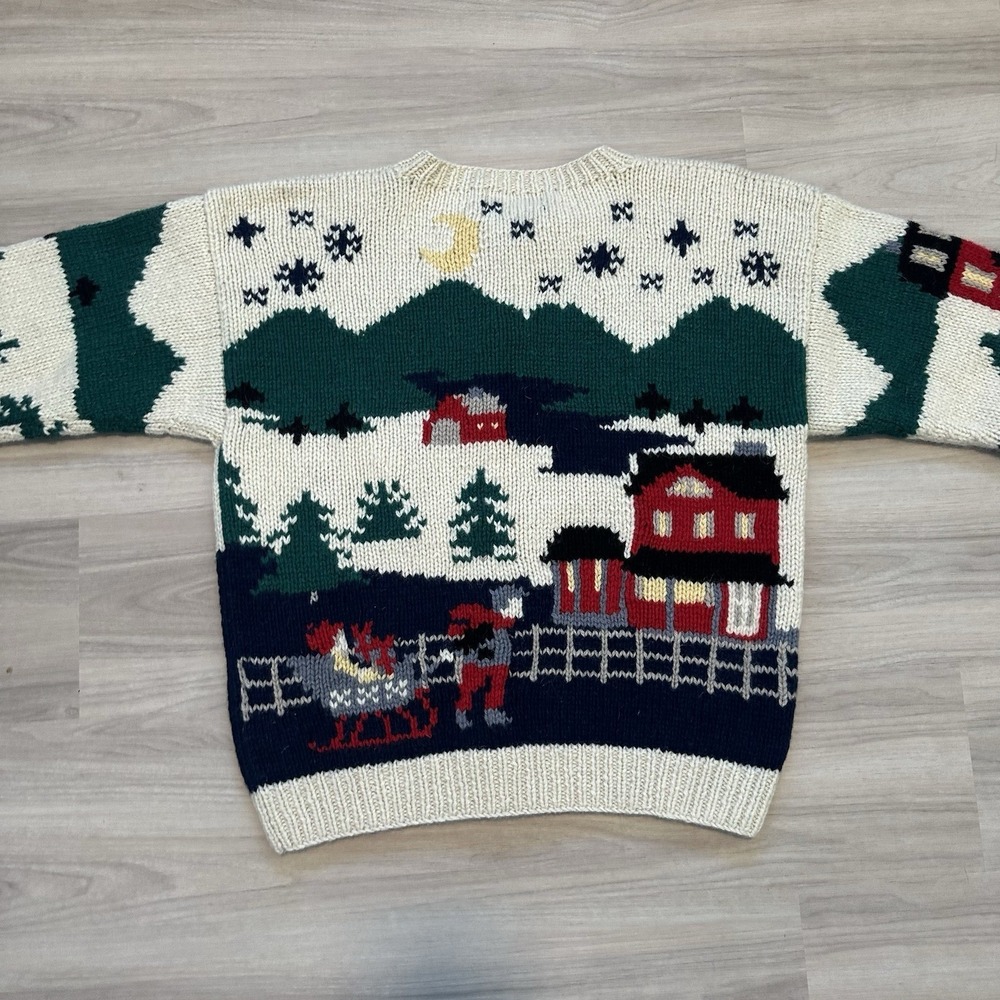 VTG 1989 Eddie Bauer Women's Hand Knit Wool Cardigan Sweater Nordic Ski Scene Lg - Picture 9 of 13